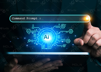 Hand interacting with an AI command prompt interface