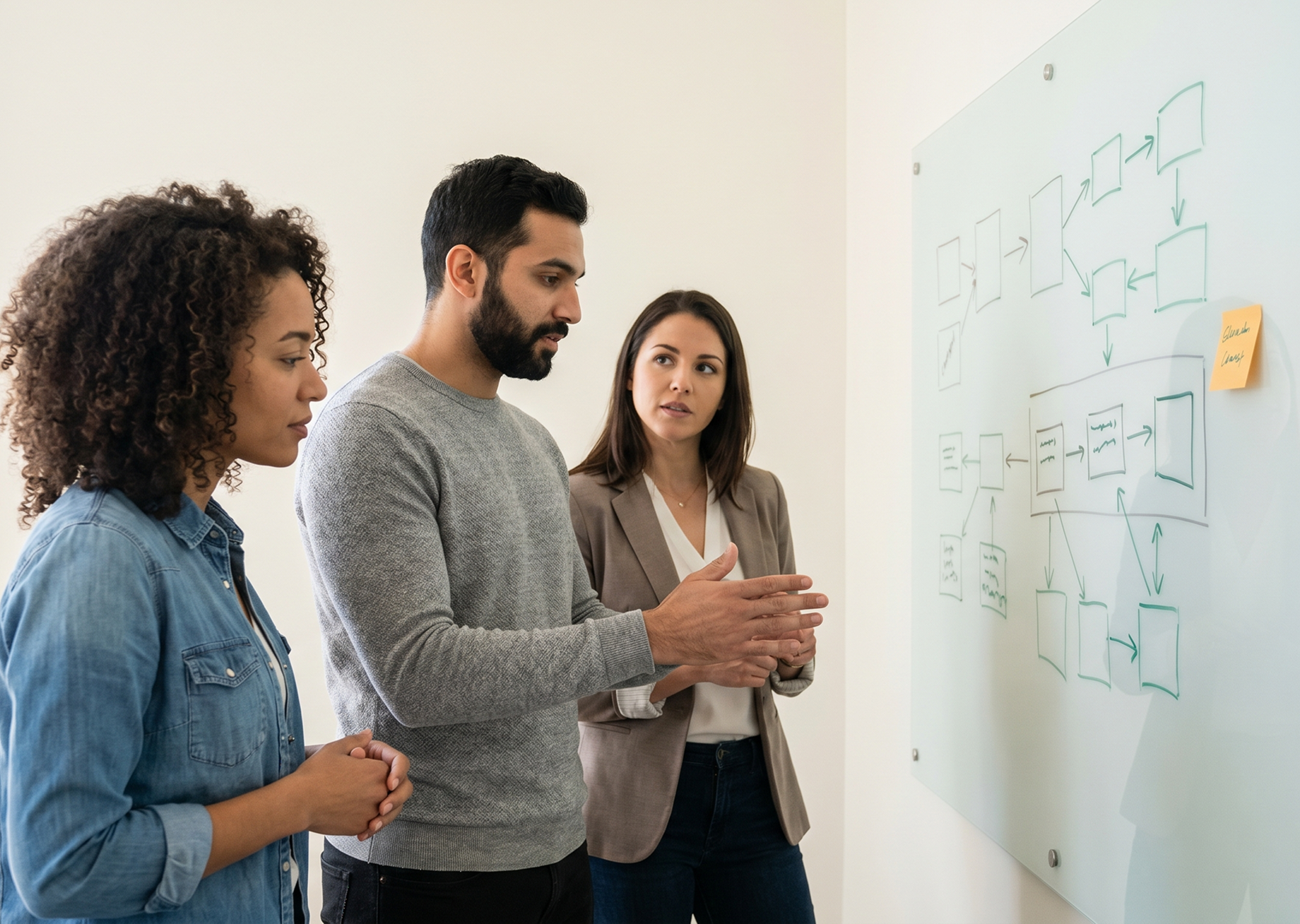 Engineering team mapping an AI agent decision flow